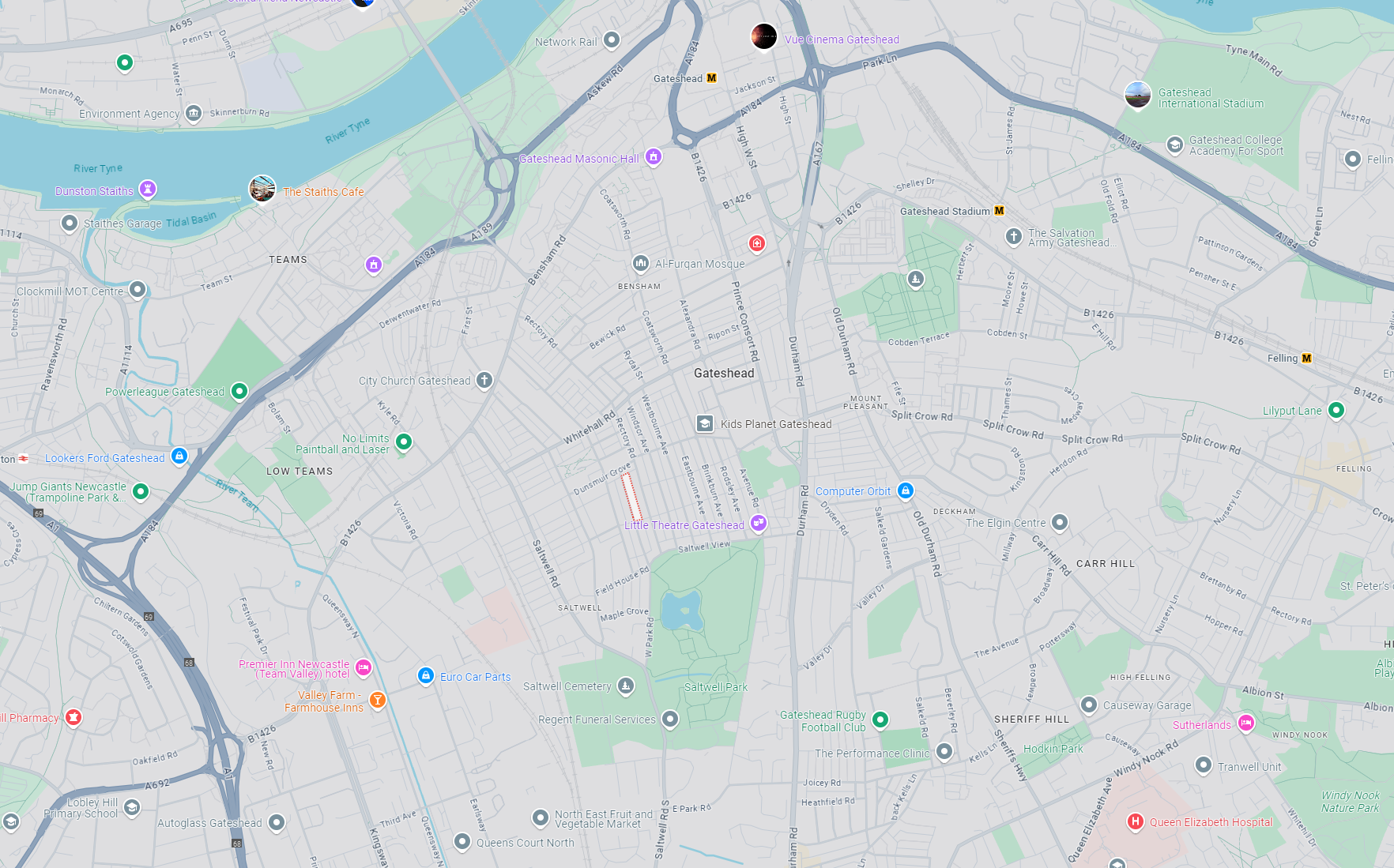 A map showing the local area of this clients first North East property investment in Gateshead.