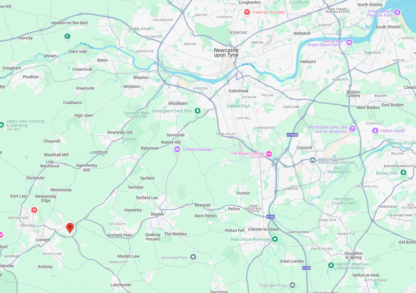 A map showing where Consett, the location of this clients property investment, is in the North East.