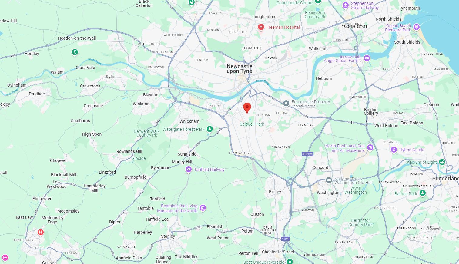 A map showing where this clients first property investment was in the North East