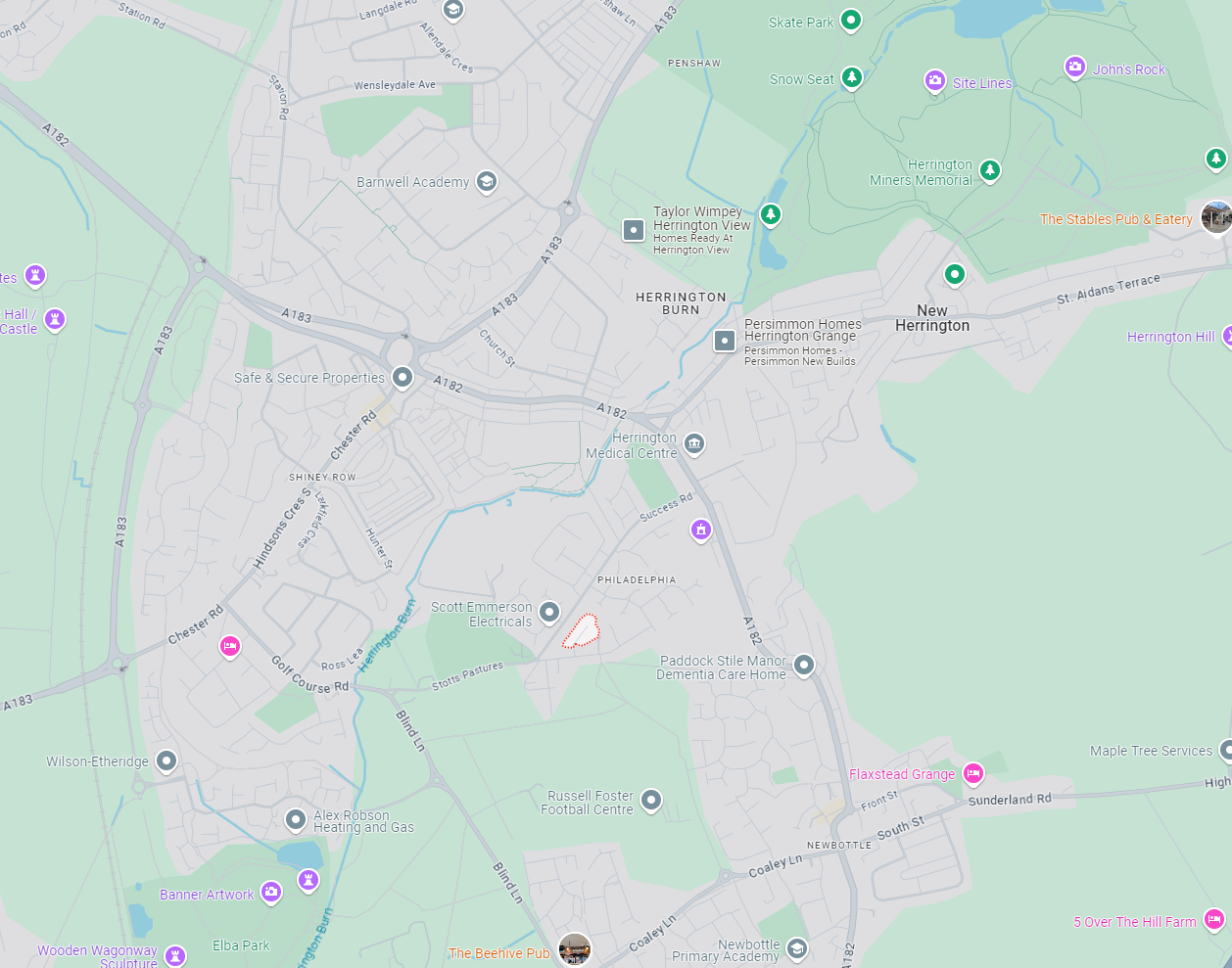 A map showing Houghton-le-Spring, the local area of this clients second North East property investment.