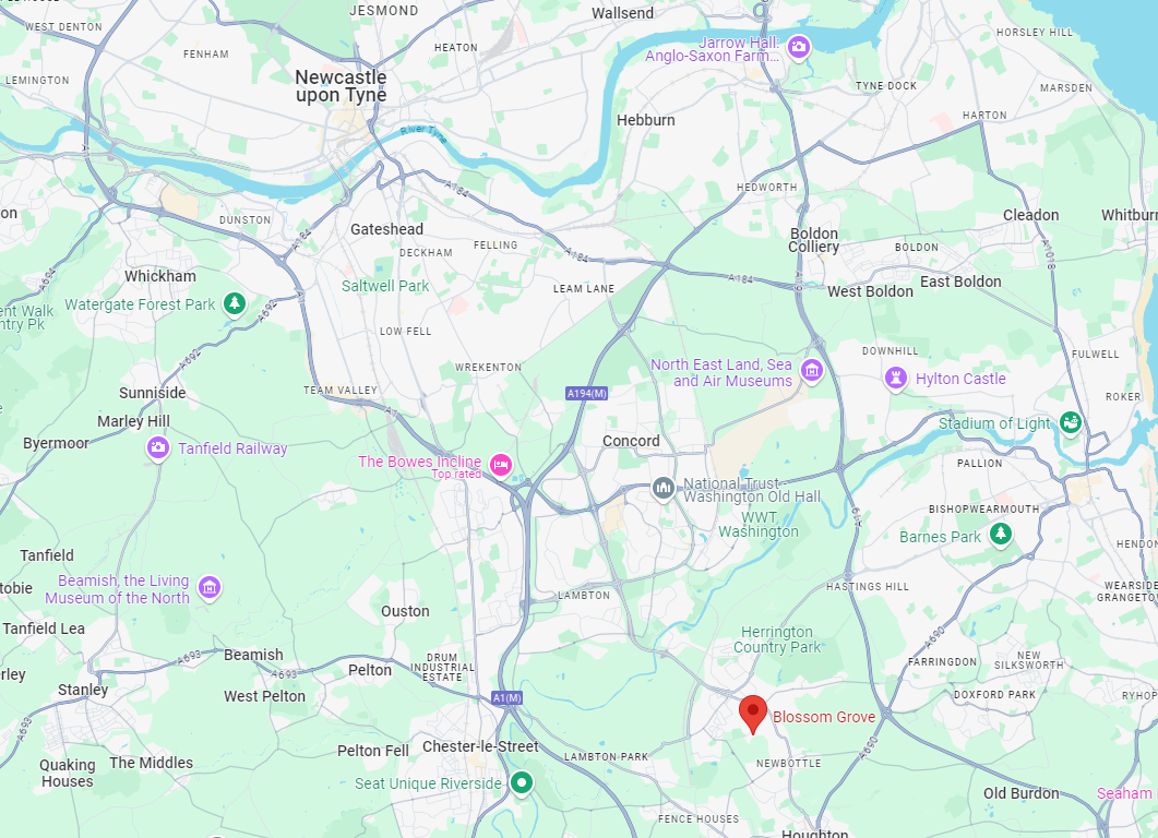 A map showing where this clients property is in the North East