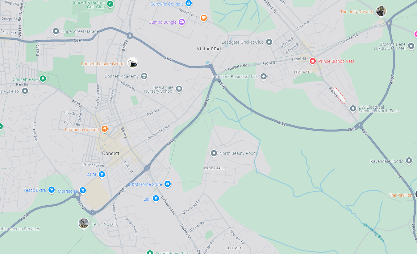 A map showing Consett, the local area of this clients North East investment property.